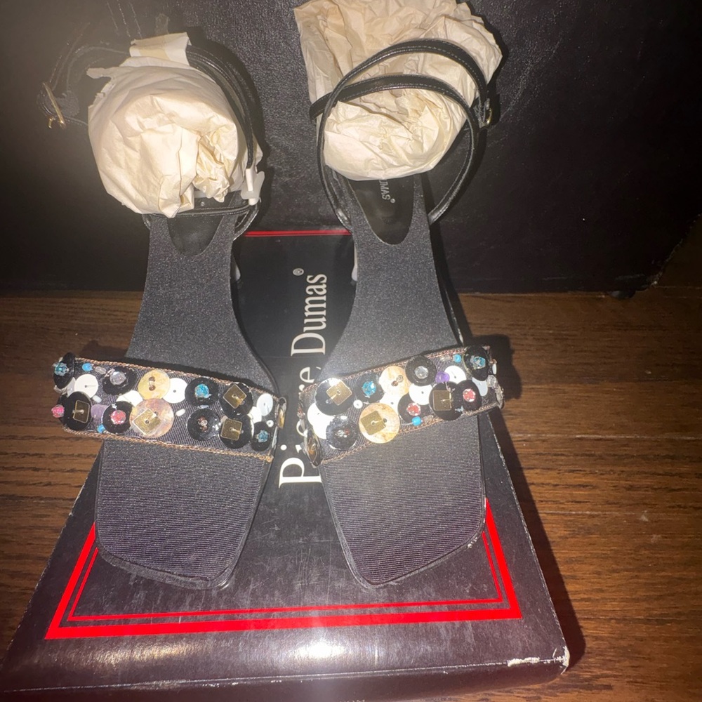 Pierre Dumas Black Embellished Strappy Sandals